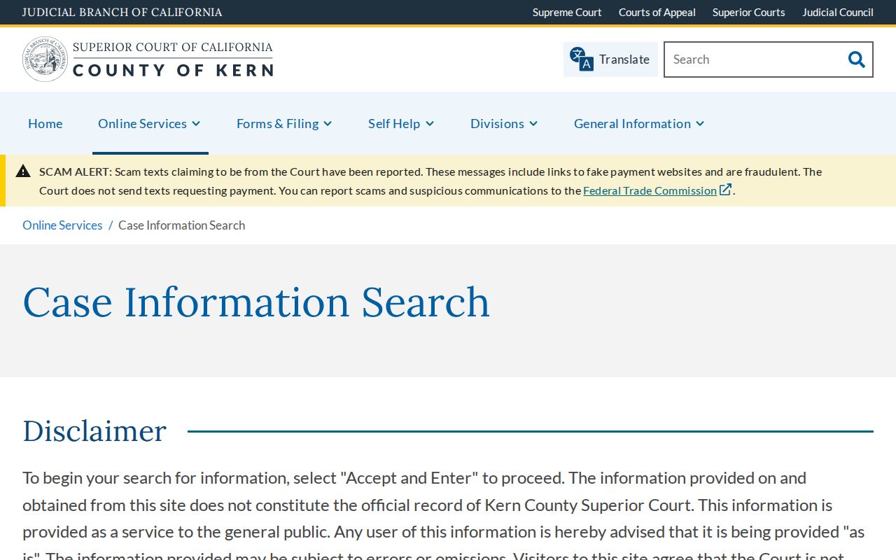 Ridgecrest people search through Kern court case information