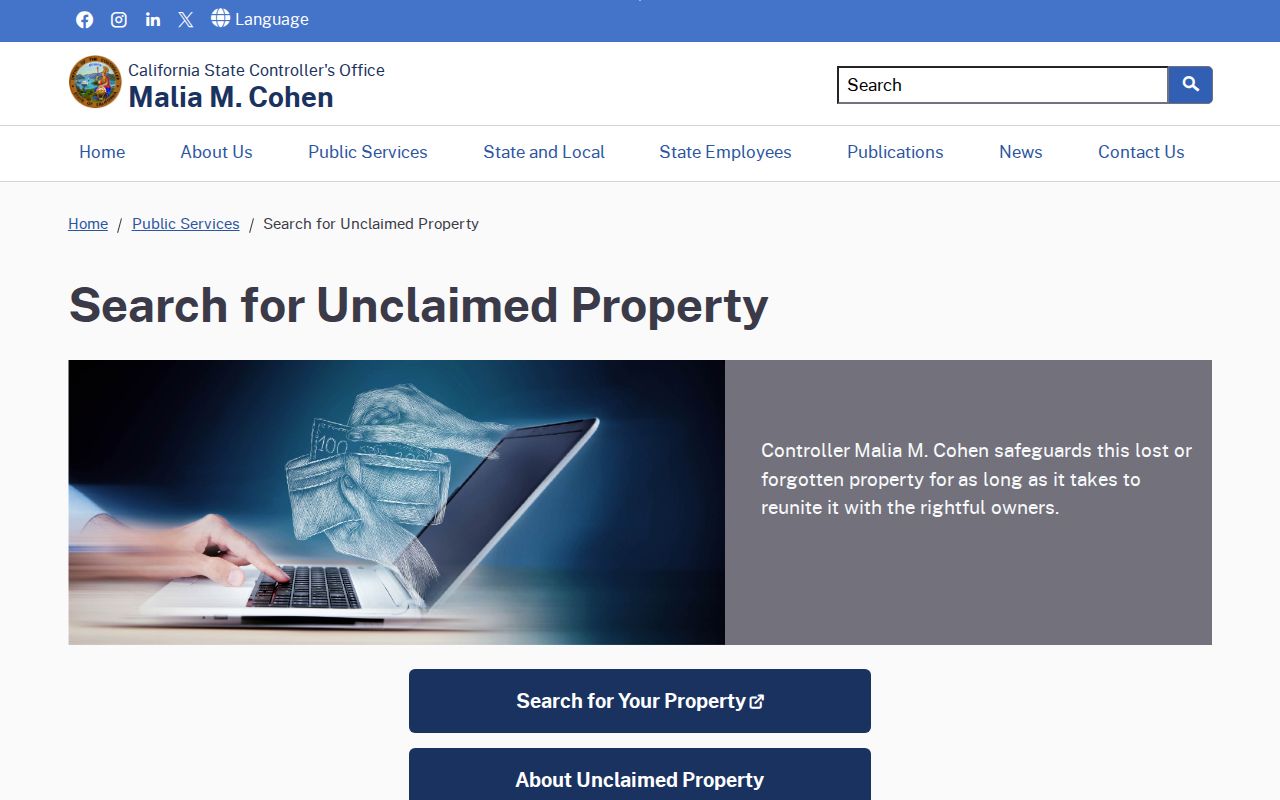 Ridgecrest people directories screenshot of California unclaimed property information